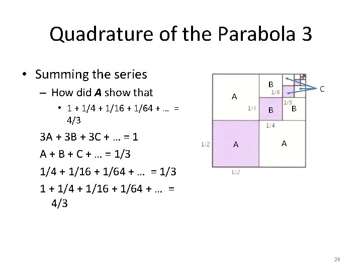 Quadrature of the Parabola 3 • Summing the series – How did A show