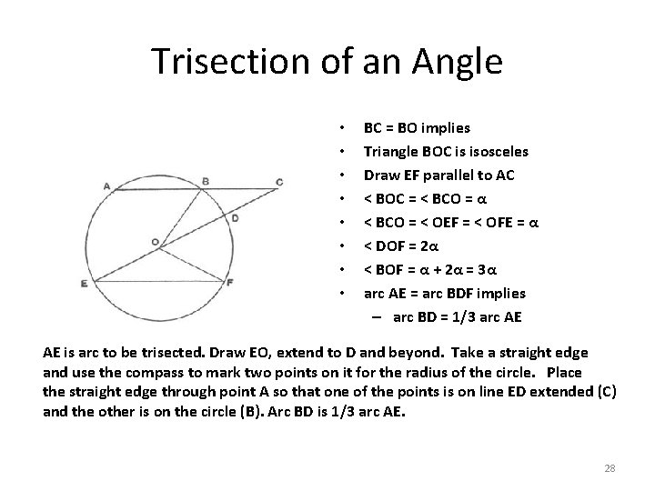 Trisection of an Angle • • BC = BO implies Triangle BOC is isosceles