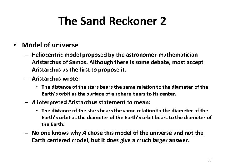 The Sand Reckoner 2 • Model of universe – Heliocentric model proposed by the