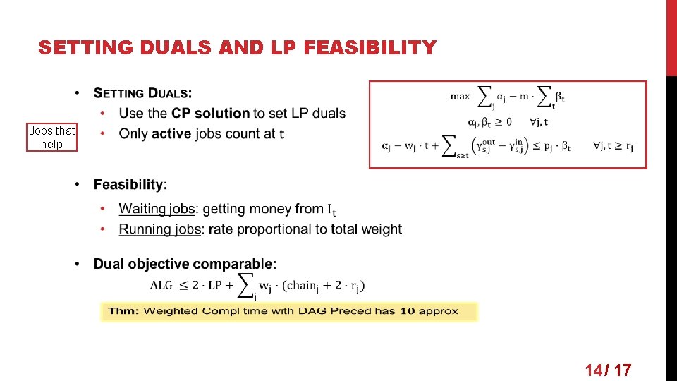 SETTING DUALS AND LP FEASIBILITY Jobs that help 14 / 17 