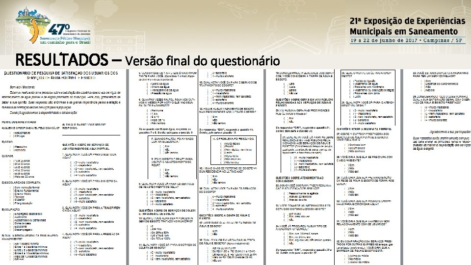 RESULTADOS – Versão final do questionário 