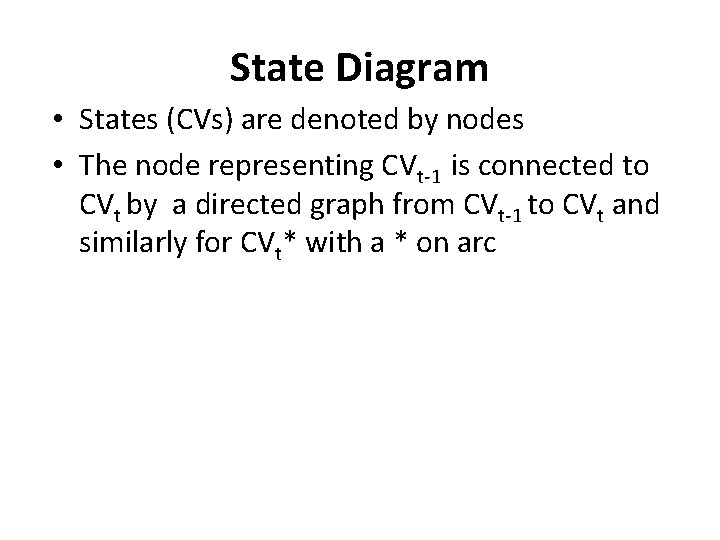 State Diagram • States (CVs) are denoted by nodes • The node representing CVt-1