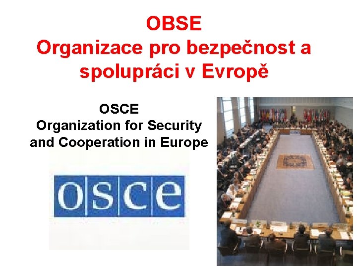 OBSE Organizace pro bezpečnost a spolupráci v Evropě OSCE Organization for Security and Cooperation