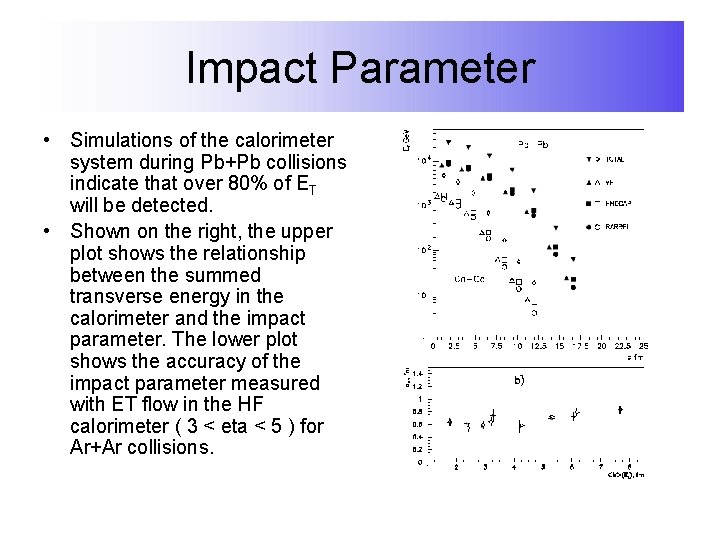 Impact Parameter • Simulations of the calorimeter system during Pb+Pb collisions indicate that over
