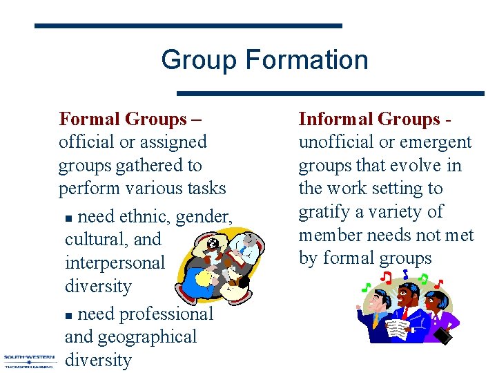 Group Formation Formal Groups – official or assigned groups gathered to perform various tasks