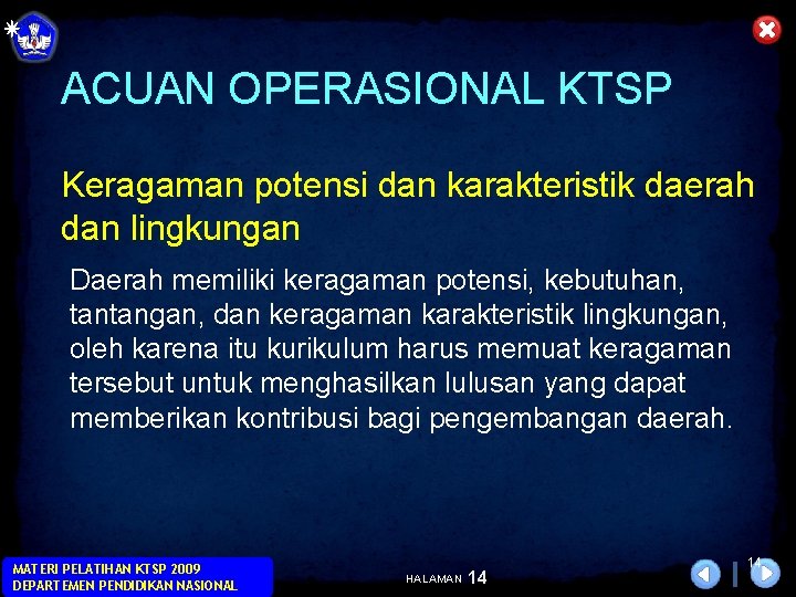 ACUAN OPERASIONAL KTSP Keragaman potensi dan karakteristik daerah dan lingkungan Daerah memiliki keragaman potensi,