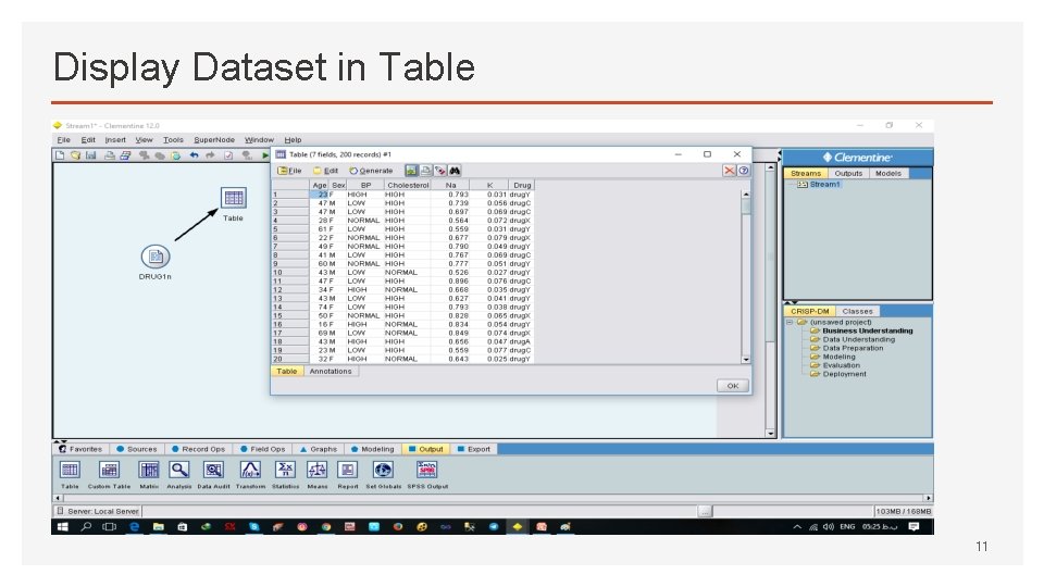 Display Dataset in Table 11 