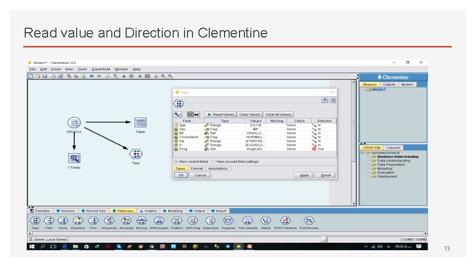 Read value and Direction in Clementine 13 