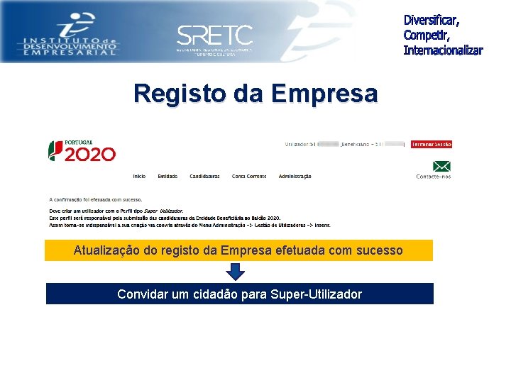 Registo da Empresa Atualização do registo da Empresa efetuada com sucesso Convidar um cidadão