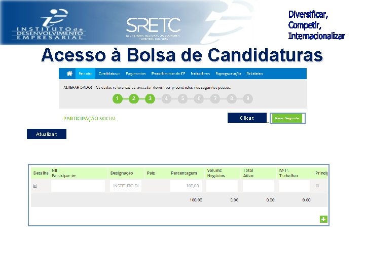 Acesso à Bolsa de Candidaturas Clicar: Atualizar: 