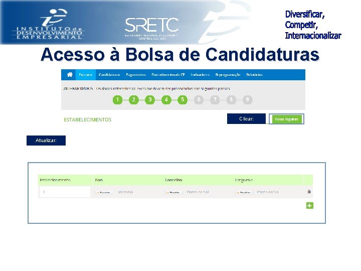 Acesso à Bolsa de Candidaturas Clicar: Atualizar: 