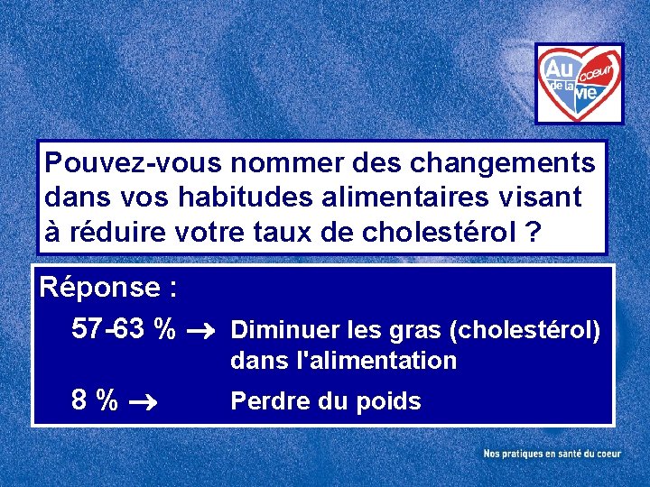 Pouvez-vous nommer des changements dans vos habitudes alimentaires visant à réduire votre taux de