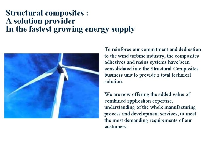 Structural composites : A solution provider In the fastest growing energy supply To reinforce