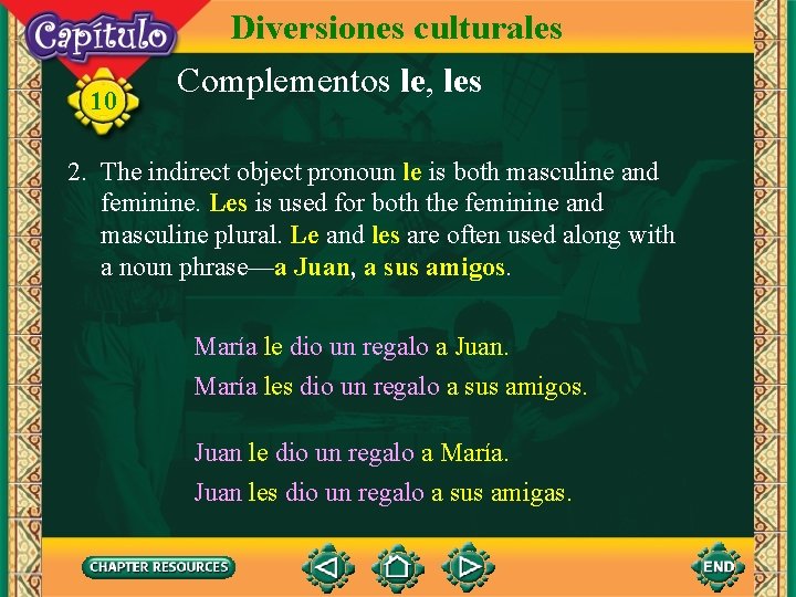 10 Diversiones culturales Complementos le, les 2. The indirect object pronoun le is both