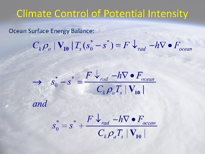 Climate Control of Potential Intensity Ocean Surface Energy Balance: 