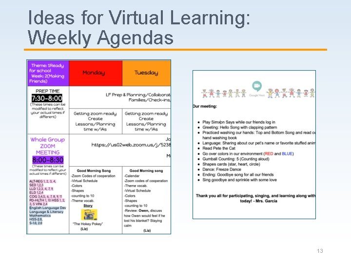 Ideas for Virtual Learning: Weekly Agendas 13 