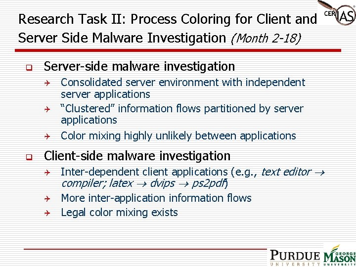 Research Task II: Process Coloring for Client and Server Side Malware Investigation (Month 2