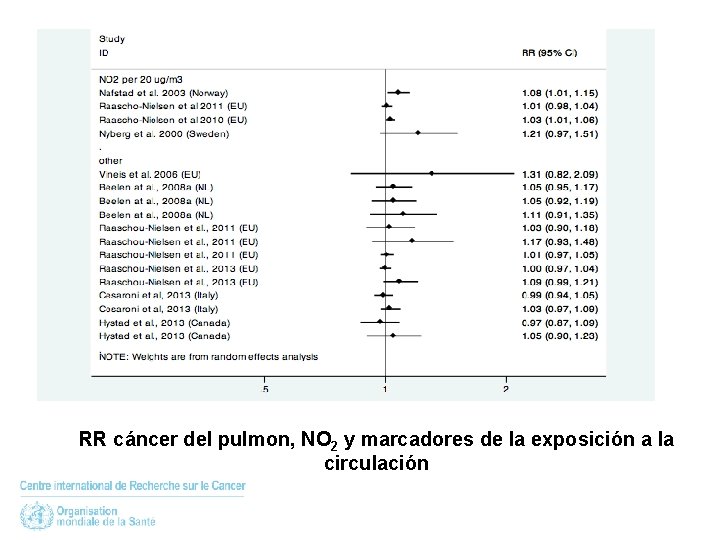 RR cáncer del pulmon, NO 2 y marcadores de la exposición a la circulación