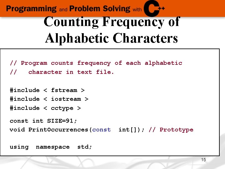 Counting Frequency of Alphabetic Characters // Program counts frequency of each alphabetic // character