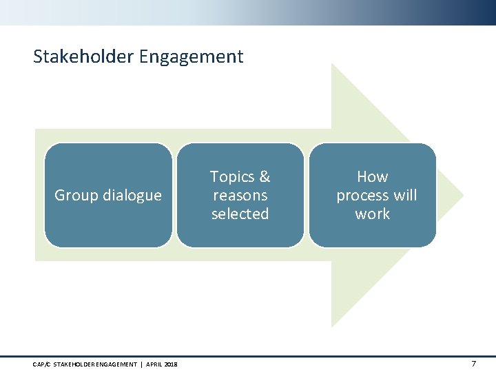 Stakeholder Engagement Group dialogue CAP/C STAKEHOLDER ENGAGEMENT | APRIL 2018 Topics & reasons selected