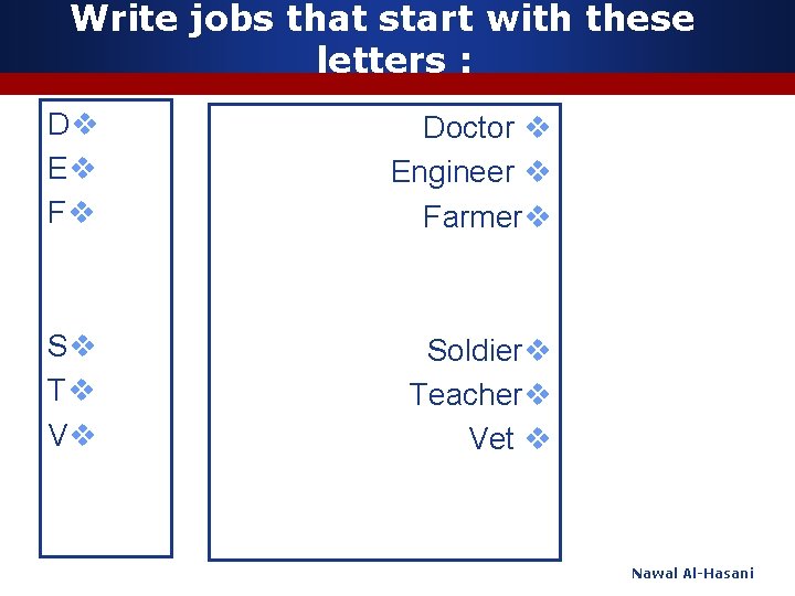 Write jobs that start with these letters : Dv Ev Fv Doctor v Engineer