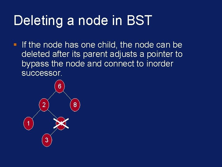 Deleting a node in BST § If the node has one child, the node