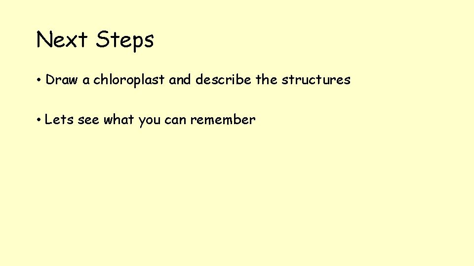 Next Steps • Draw a chloroplast and describe the structures • Lets see what