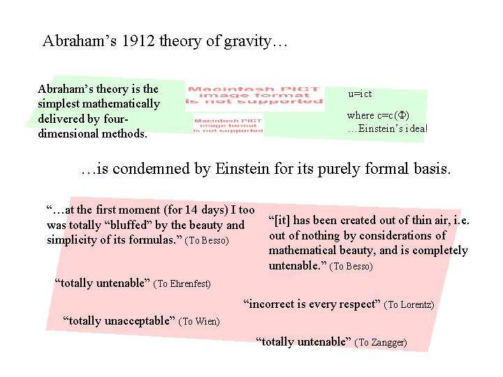 Abraham’s 1912 theory of gravity… Abraham’s theory is the simplest mathematically delivered by fourdimensional