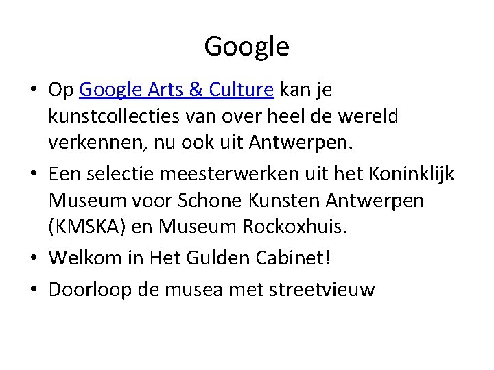 Google • Op Google Arts & Culture kan je kunstcollecties van over heel de
