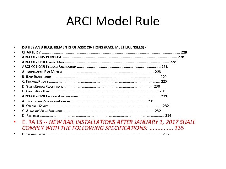 ARCI Model Rule • • • • DUTIES AND REQUIREMENTS OF ASSOCIATIONS (RACE MEET