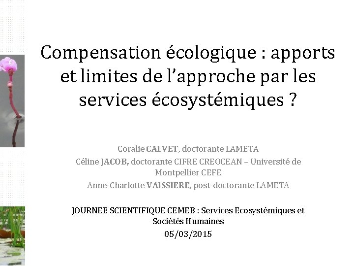 Compensation écologique : apports et limites de l’approche par les services écosystémiques ? Coralie
