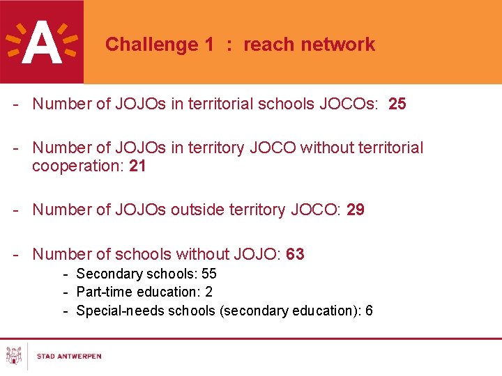 Challenge 1 : reach network - Number of JOJOs in territorial schools JOCOs: 25