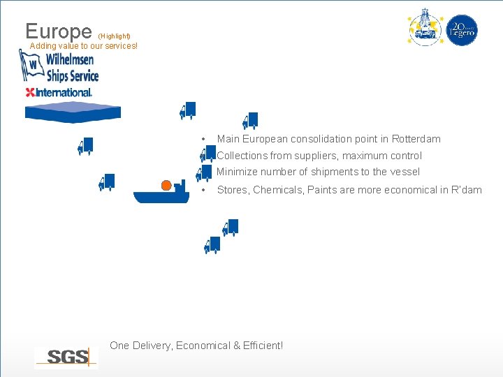 Europe (Highlight) Adding value to our services! • Main European consolidation point in Rotterdam