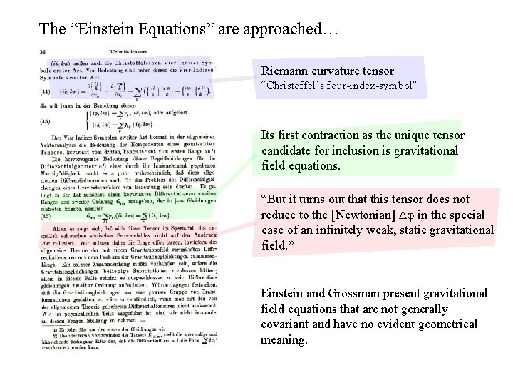 The “Einstein Equations” are approached… Riemann curvature tensor “Christoffel’s four-index-symbol” Its first contraction as