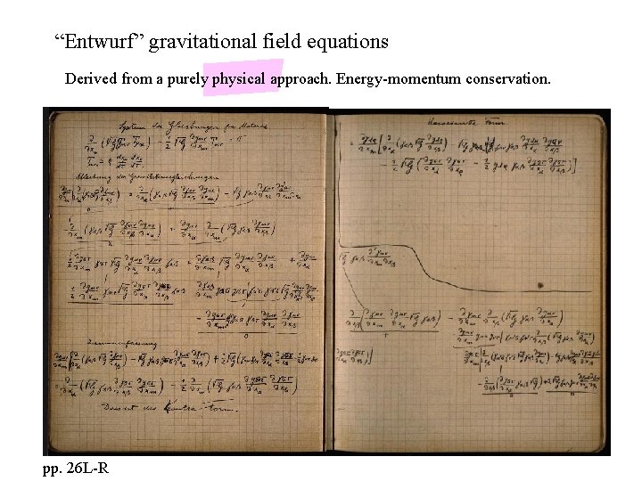 “Entwurf” gravitational field equations Derived from a purely physical approach. Energy-momentum conservation. pp. 26