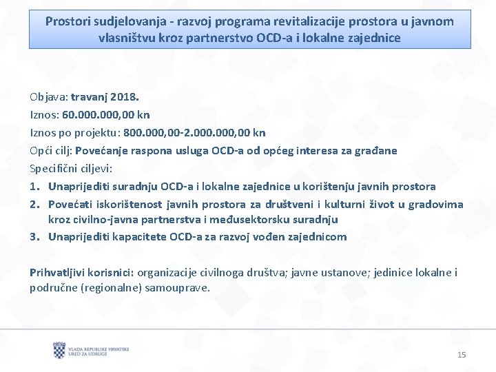 Prostori sudjelovanja - razvoj programa revitalizacije prostora u javnom vlasništvu kroz partnerstvo OCD-a i