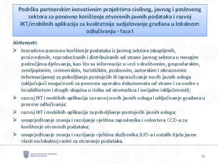 Podrška partnerskim inovativnim projektima civilnog, javnog i poslovnog sektora za ponovno korištenje otvorenih javnih