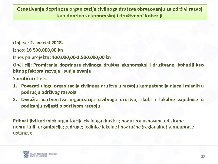 Osnaživanje doprinosa organizacija civilnoga društva obrazovanju za održivi razvoj kao doprinos ekonomskoj i društvenoj