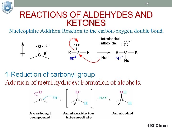 14 REACTIONS OF ALDEHYDES AND KETONES Nucleophilic Addition Reaction to the carbon-oxygen double bond.
