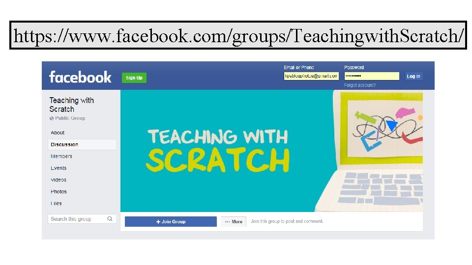 https: //www. facebook. com/groups/Teachingwith. Scratch/ 
