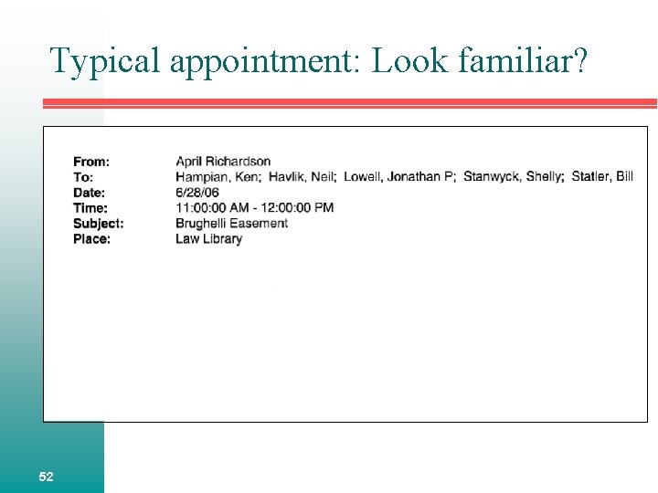 Typical appointment: Look familiar? 52 