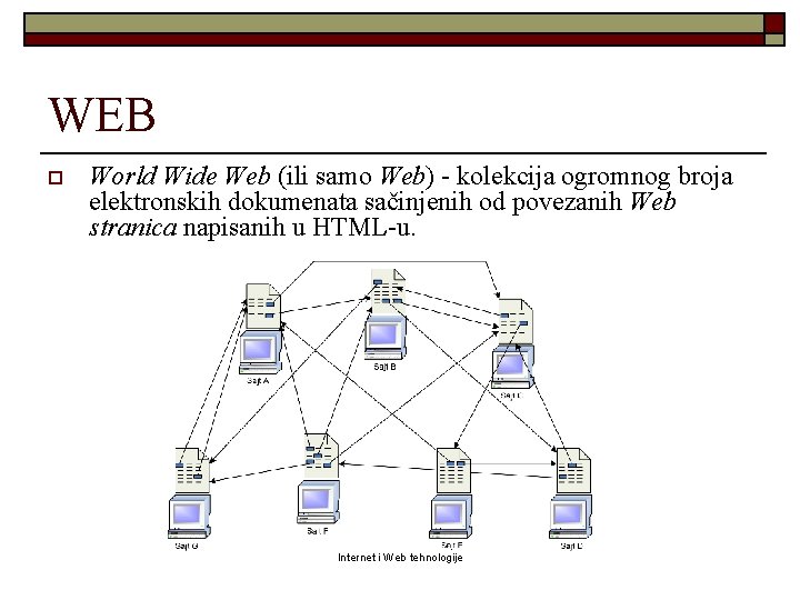WEB o World Wide Web (ili samo Web) - kolekcija ogromnog broja elektronskih dokumenata