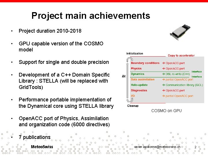 Project main achievements • Project duration 2010 -2018 • GPU capable version of the