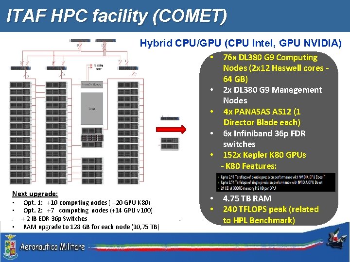 ITAF HPC facility (COMET) Hybrid CPU/GPU (CPU Intel, GPU NVIDIA) • • • Next