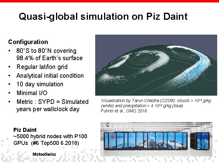 Quasi-global simulation on Piz Daint Configuration • 80°S to 80°N covering 98. 4% of