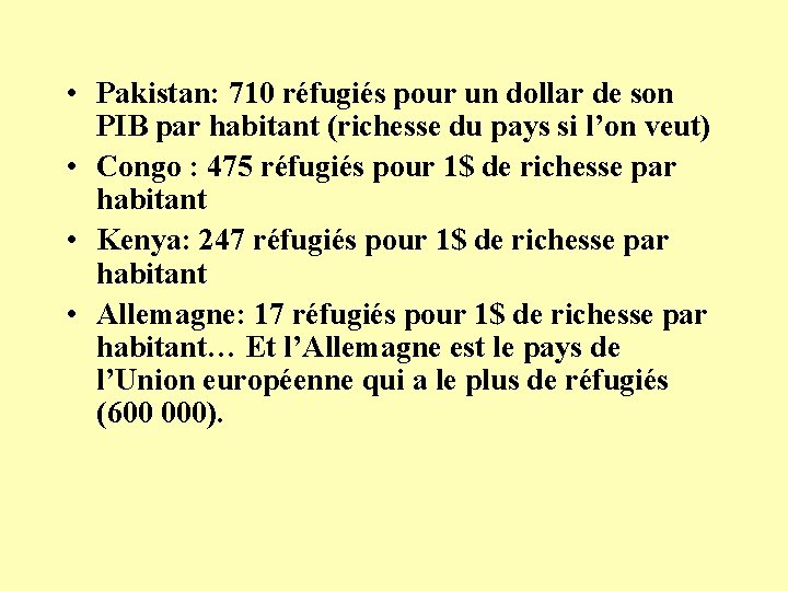  • Pakistan: 710 réfugiés pour un dollar de son PIB par habitant (richesse