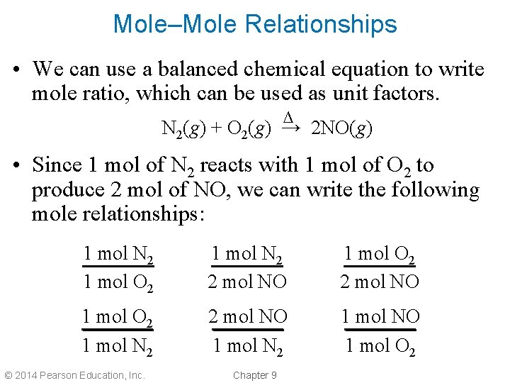 Mole–Mole Relationships • We can use a balanced chemical equation to write mole ratio,