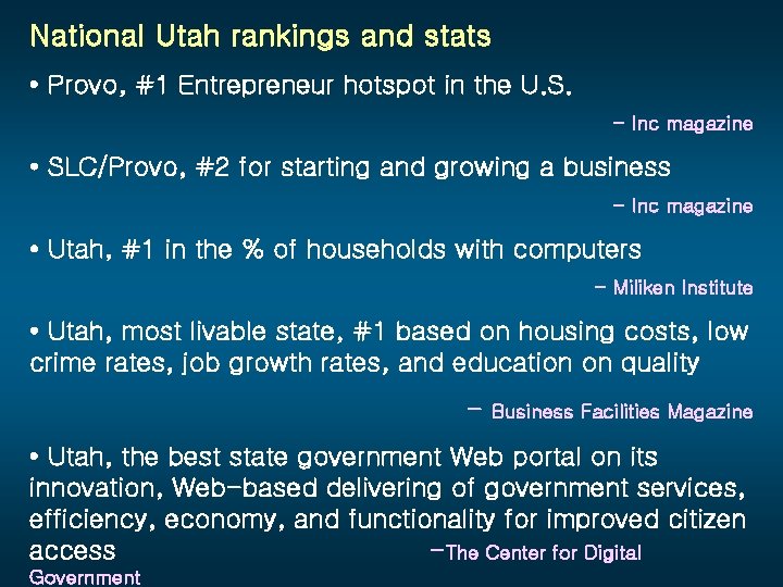 National Utah rankings and stats • Provo, #1 Entrepreneur hotspot in the U. S.