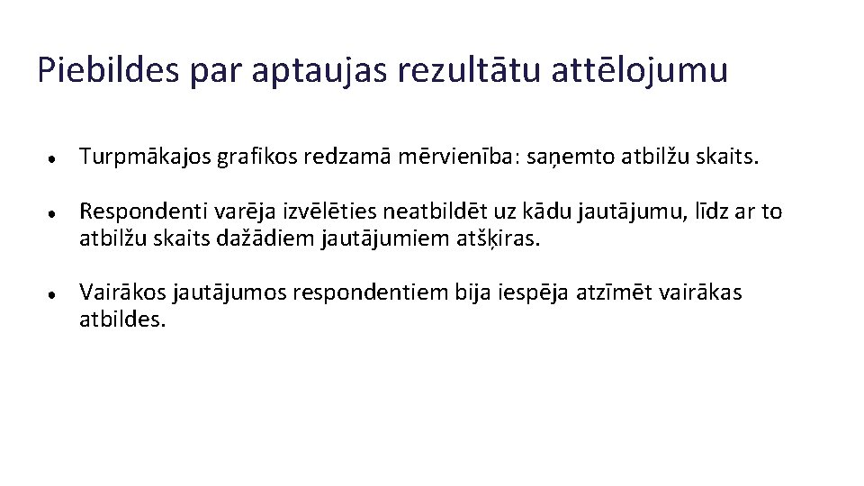 Piebildes par aptaujas rezultātu attēlojumu ● ● ● Turpmākajos grafikos redzamā mērvienība: saņemto atbilžu