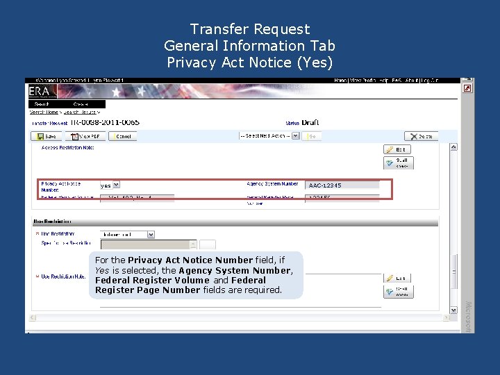 Transfer Request General Information Tab Privacy Act Notice (Yes) yes Vol. 492, No. 4 Transfer Request General Information Tab Privacy Act Notice (Yes) yes Vol. 492, No. 4